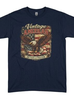 NWT Kid's Gildan Vintage America Navy Eagle Graphic Tee with Red & Brown Accents